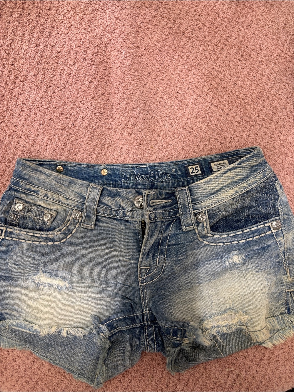 Miss Me Light Blue Distressed Denim Jean Shorts